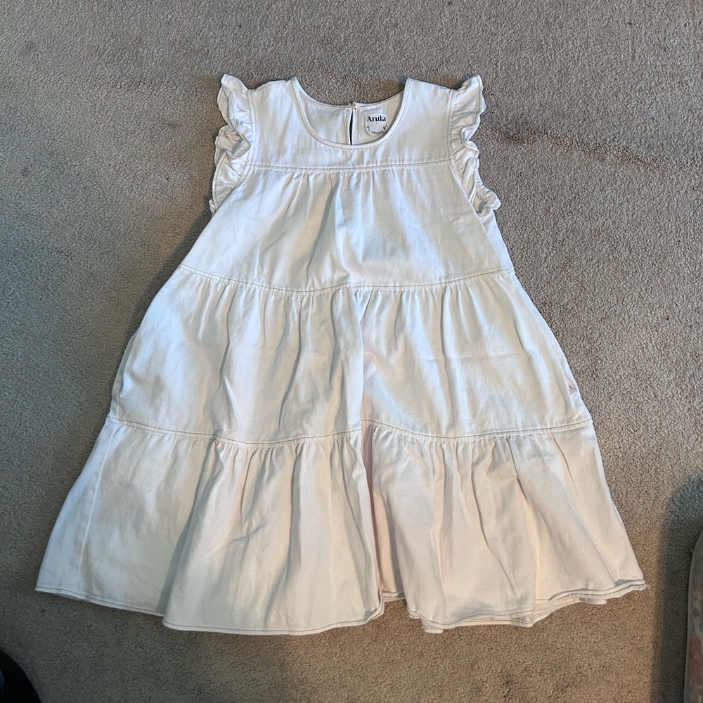 ARULA White Pleated Mini Sundress with Flutter Sleeves